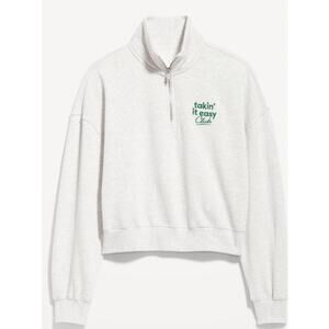 Old Navy Gray Half-Zip Sweatshirt with Green Text